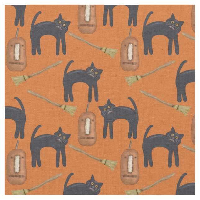 Gatos primitivos e Abóboras, Tecido de Halloween (Detalhe)