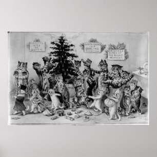 Gatos que decoram o poster da árvore de Natal