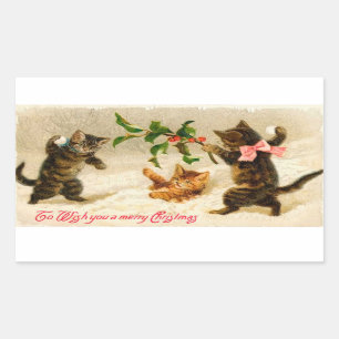 Gatos que jogam na etiqueta do natal vintage da