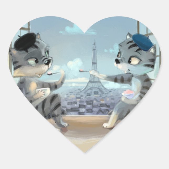 Gatos & Torre Eiffel - Adesivos Coração de Paris (Frente)