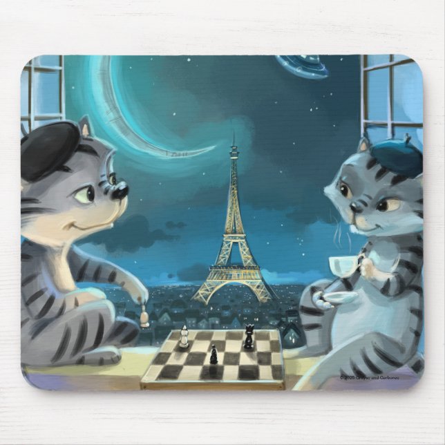 Gatos Torre Eiffel - Mouse Pad Noturno (Frente)