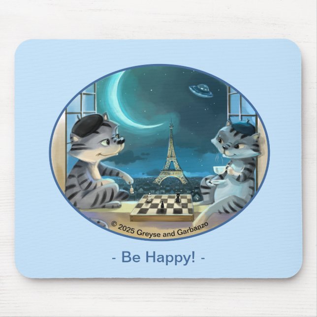 Gatos Torre Eiffel - Noite Feliz Mousepad Mouse Pa (Frente)
