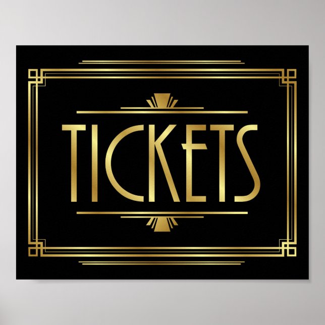 Gatsby Art Deco TICKETS Sinal Impressão (Frente)