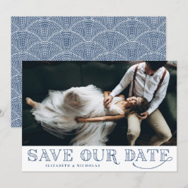 Gatsby Art Deco Typografia Blue Save Date