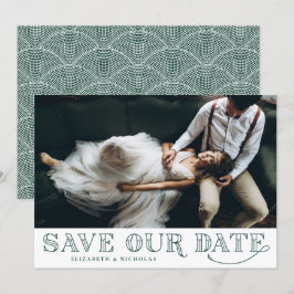 Gatsby Art Deco Typografia Verde Salvar Data
