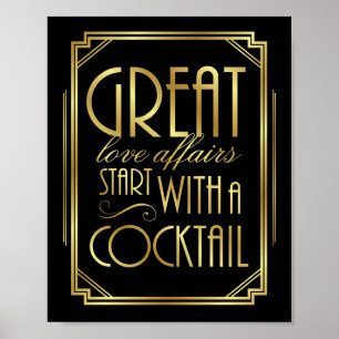 Gatsby Art Deco Weding Sign Impressão COCKTAIL Cot