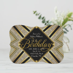 Gatsby Black e Dourado 50º Convite de Aniversário