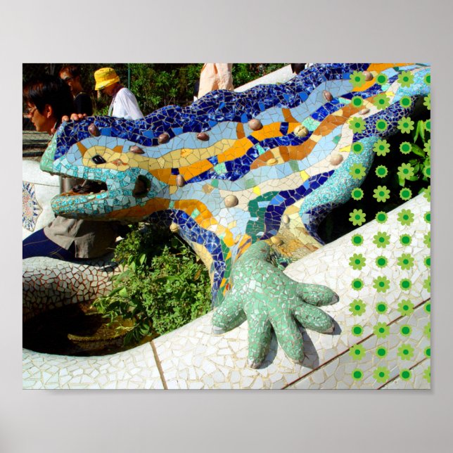 Gaudi Lizard - poster de Flores Verde e Mão (Frente)