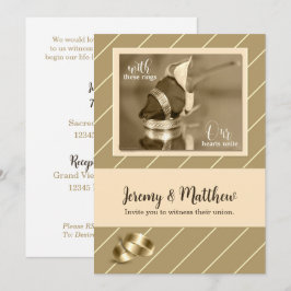 Gay e Convite para Casamento Lésbico Taupe Pinstri