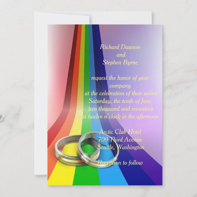 Gay Rainbow e Rings Convite para Casamento (Frente)