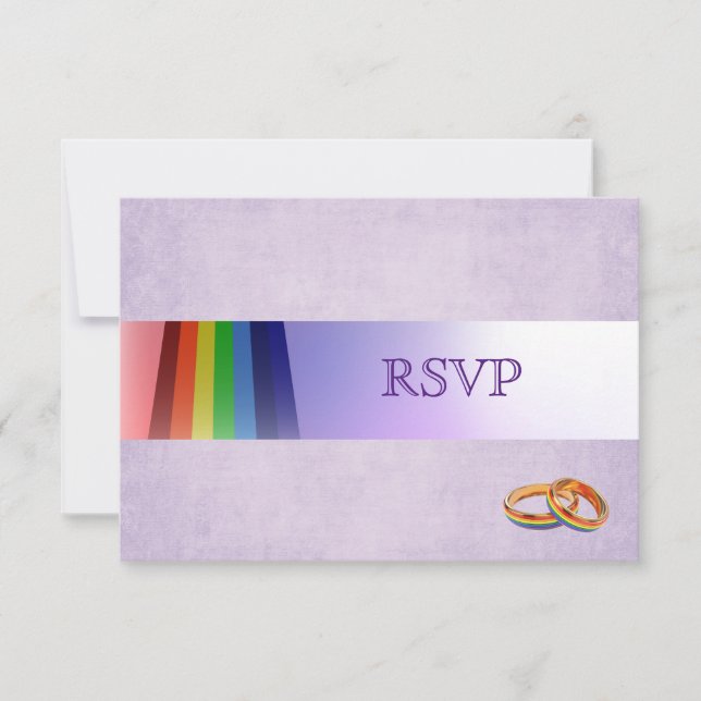 Gay Rainbow e Rings Wedding RSVP (Frente)