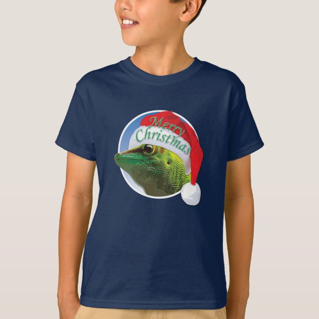 Gecko de Natal - Camiseta Básica de Mão para Crian (Frente)