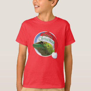 Gecko de Natal - Camiseta Básica de Mão para Crian