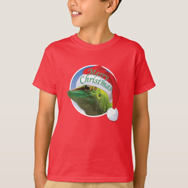 Gecko de Natal - Camiseta Básica de Mão para Crian (Frente)