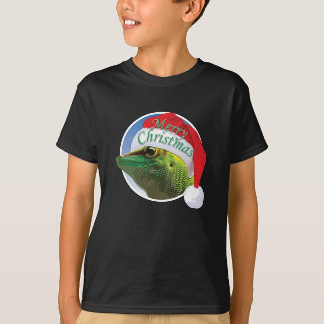 Gecko de Natal - Camiseta Básica de Mão para Crian (Frente)