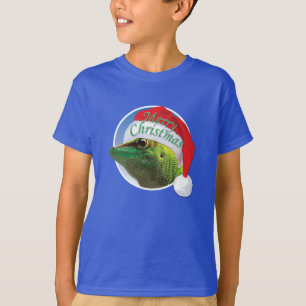 Gecko de Natal - Camiseta Básica de Mão para Crian
