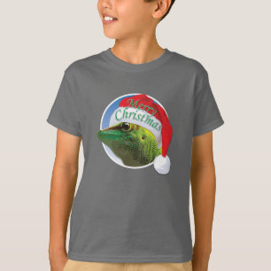 Gecko de Natal - Camiseta Básica de Mão para Crian