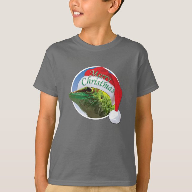 Gecko de Natal - Camiseta Básica de Mão para Crian (Frente)