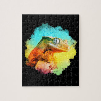 Gecko Watercolor, Crested Quebra-cabeça Rainbow Ji