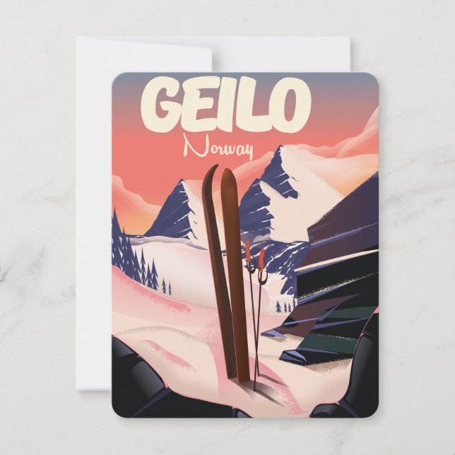 Geilo Noruega belo pôster de esqui. (Frente)