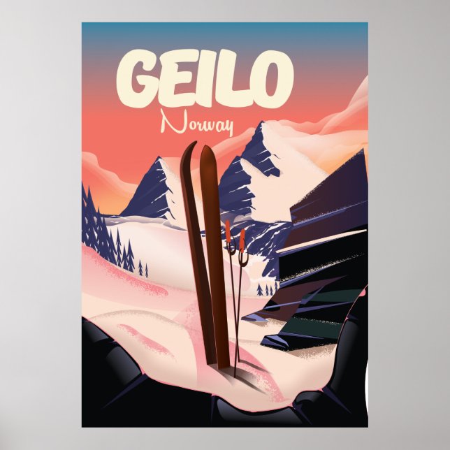 Geilo Norway belo poster de esqui. (Frente)