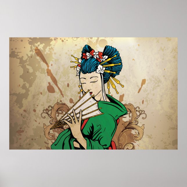 Geisha 芸 poster impressão horizontal 者 Japonês (Frente)