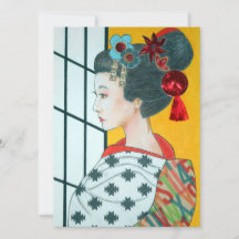 Geisha Cartão original de Saudação Flat Art