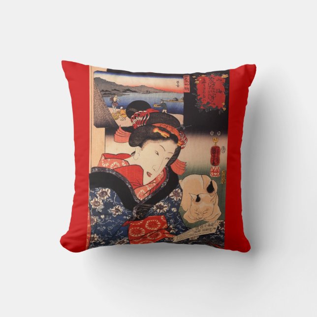Geisha e seu gato jogam almofada (Frente)