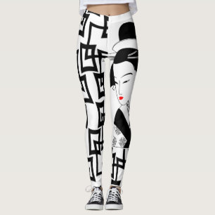 geisha guianense: leggings gráficas brancas preta