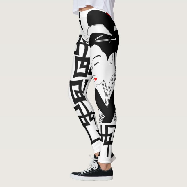 geisha guianense: leggings gráficas brancas pretas (Esquerda)