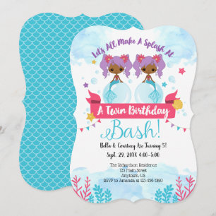 Gêmeos Afro-Americanos Mermaid Convite de Anivers