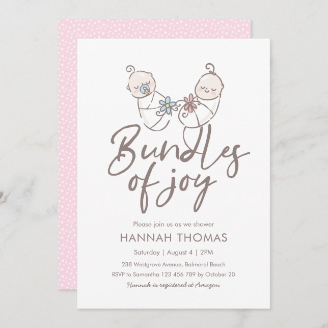 Gêmeos, Chá de fraldas de convite (Frente/Verso)