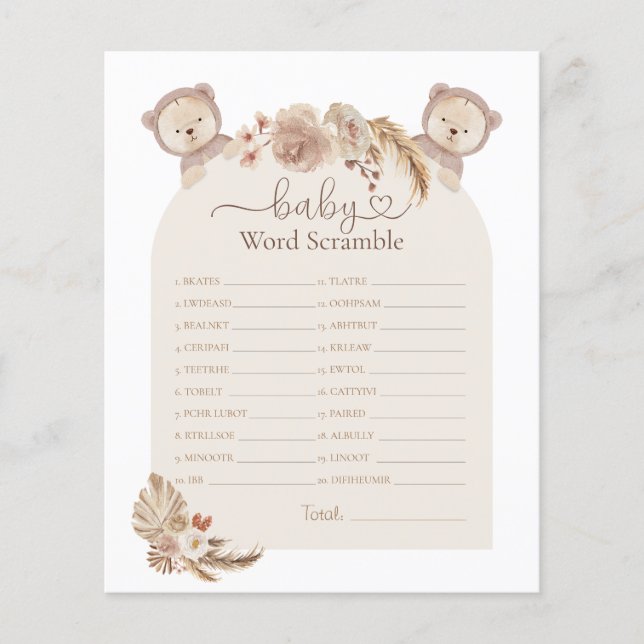 Gêmeos Enchidos Ursos de Palavras Jogo do Chá de f (Frente)