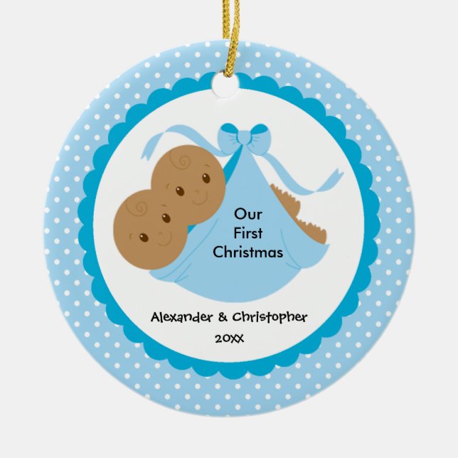 Gêmeos Meninos Enfeite de Natal do Primeiro Natal  (Frente)