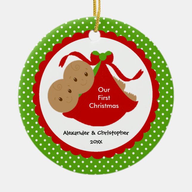 Gêmeos Meninos Enfeite de Natal do Primeiro Natal  (Frente)