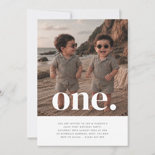 Gêmeos Meninos - Um - Foto Convite 1º Aniversário  (Frente)