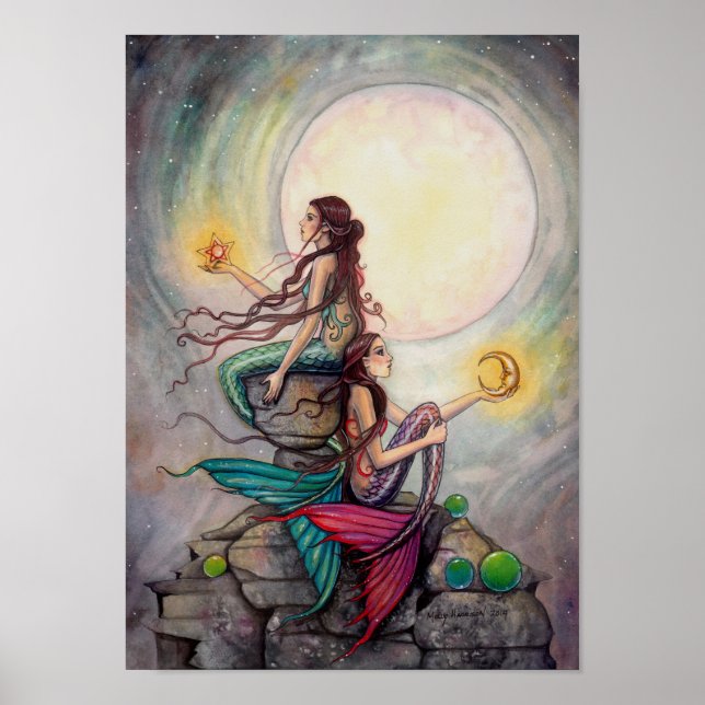 Gemini Mermaids Fantasy Art Poster (Frente)