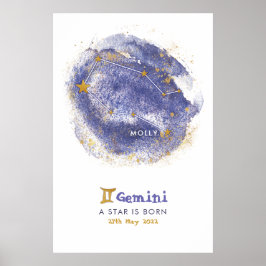 Gemini Nome do bebê Zodiac Starry Nursery Poster