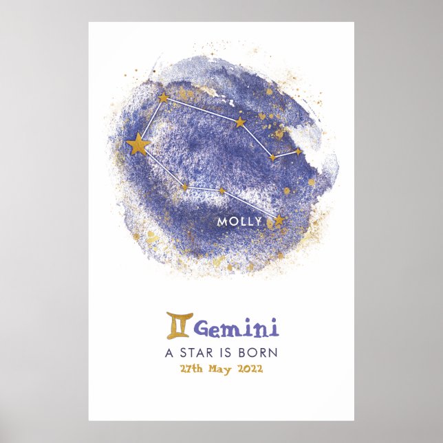 Gemini Nome do bebê Zodiac Starry Nursery Poster (Frente)