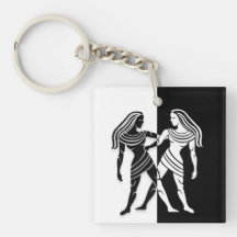 Gemini - Símbolo Zodiac, Chaveiro preto e branco