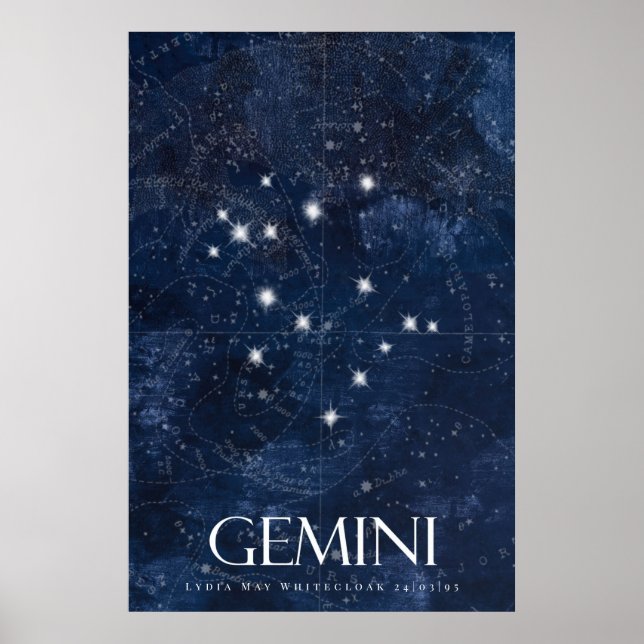 Gemini Zodiac Poster com nome, sinal de estrela zo (Frente)