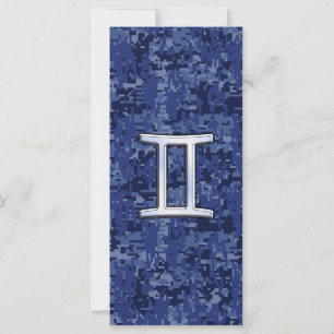 Gemini Zodiac Symbol on Navy Blue Digital Camo