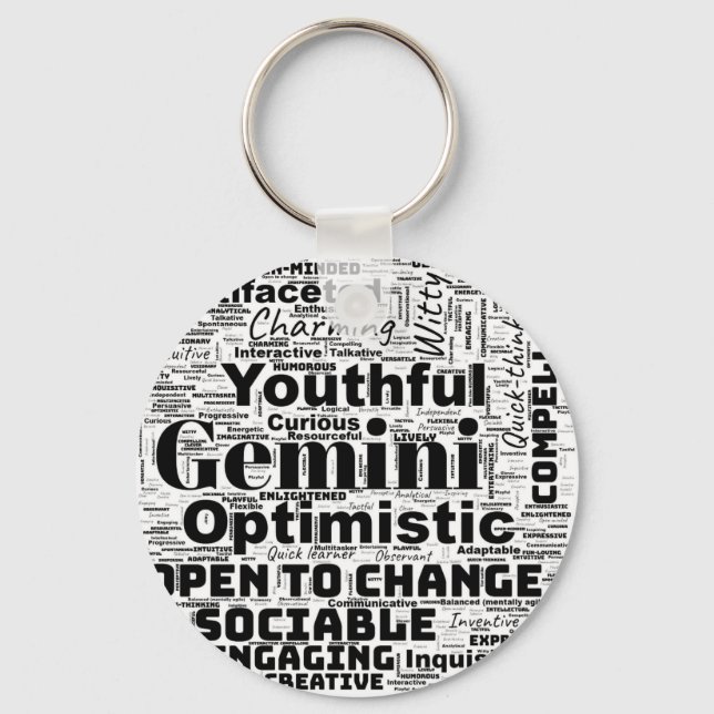 Gemini Zodiac Word Cloud Inspiration Chaveiro (Frente)