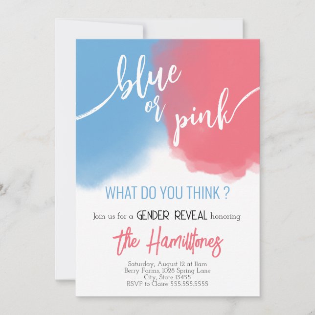 Gênero Azul e Rosa Revelar Convite para Chá de fra (Frente)