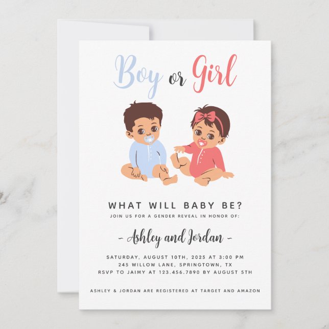 Gênero Bonito Revela Convite Bebês Azuis e Rosa (Frente)