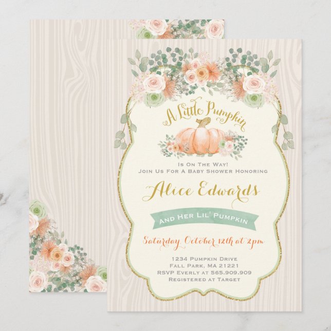 Gênero Chá de fraldas Neutro de Pumpkin Convite (Frente/Verso)