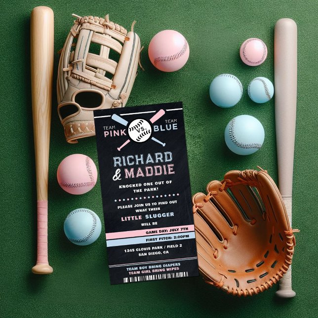 Gênero de baseball Revise Convite, azul ou rosa (baseball ticket pink and blue gender reveal invitation)