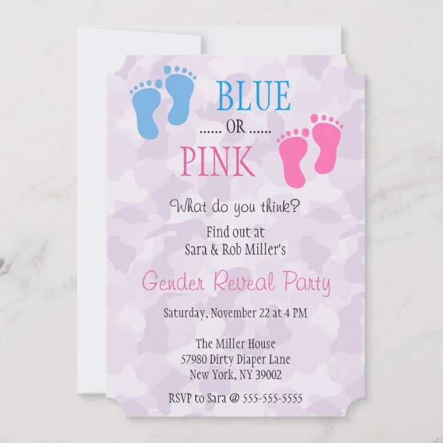 Gênero de impressão azul ou rosa-branca Convite pa (Frente)