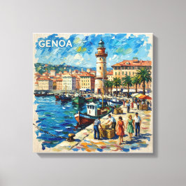 Genoa Harbor Lighthouse Scene Canvas Art