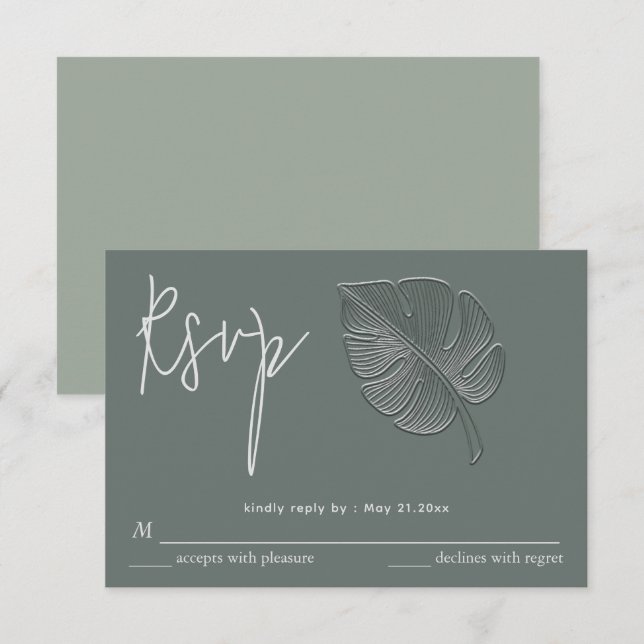 Gentil simples folha tropical relevada RSVP (Frente/Verso)